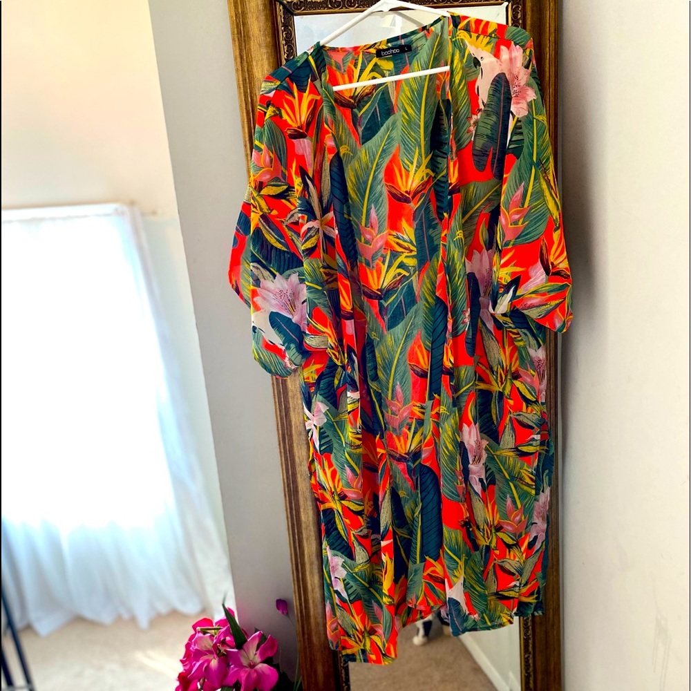 Boohoo Tropical Print Kimono